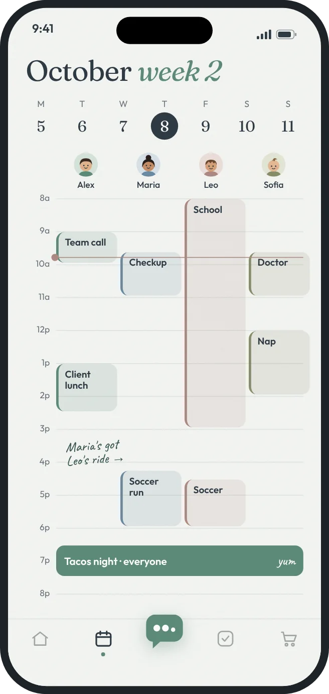 Calendar with a lane for each family member