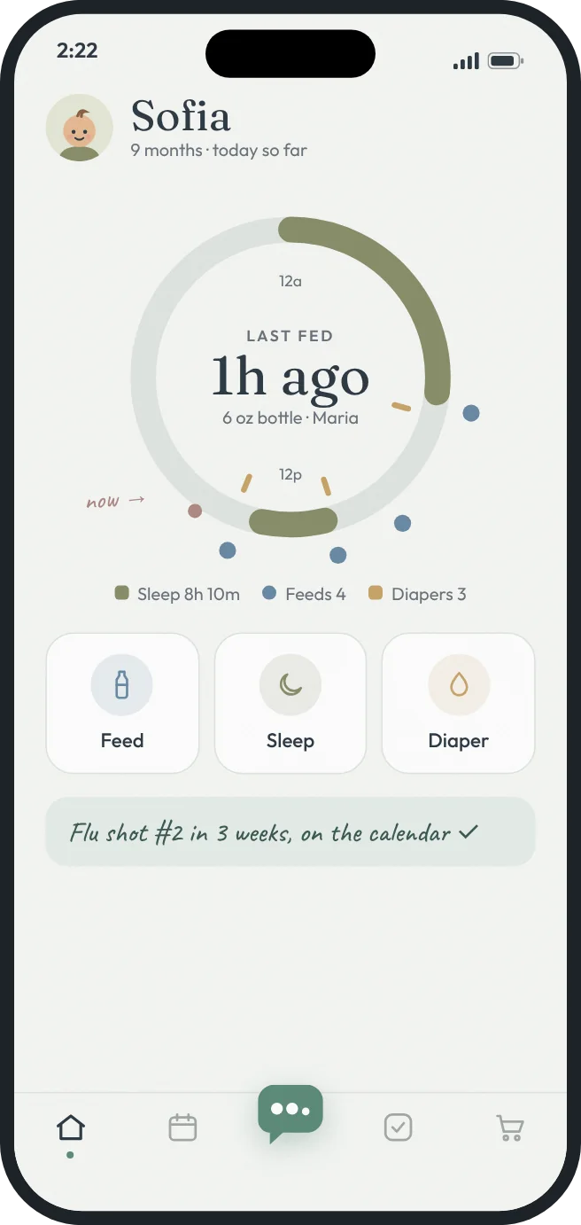 Baby log with a 24-hour clock