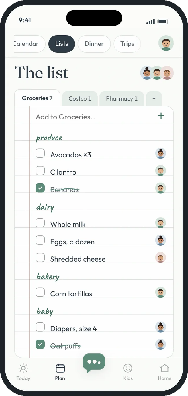 Shopping lists screen