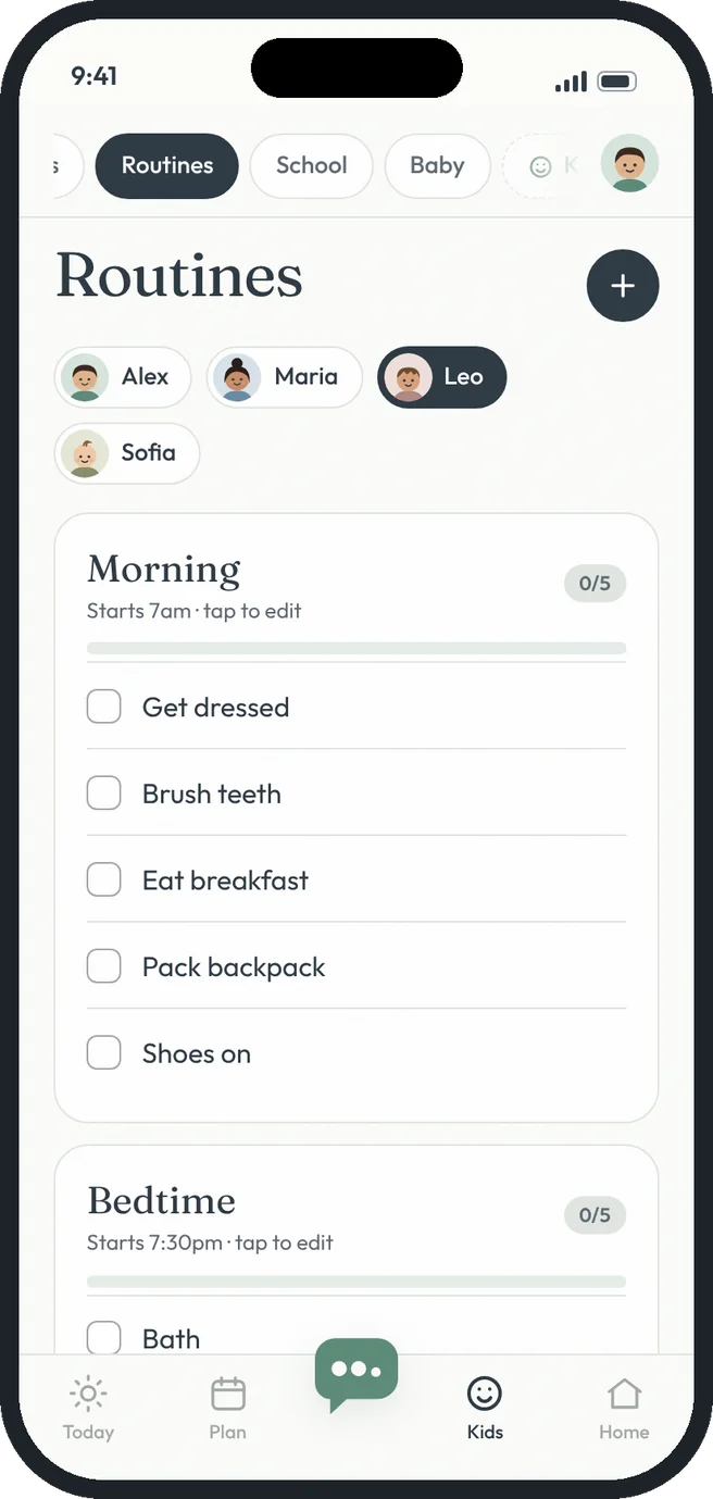 Routines screen